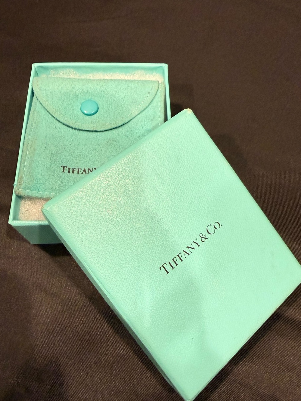 Tiffany & Co. Authentic Blue Box +Small Suede Snap Pouch Dust Bag Jewelry Holder